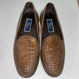 BRAGANO Brown Leather Woven Dress Shoes Italian Loafer Men's Size 9M EUC